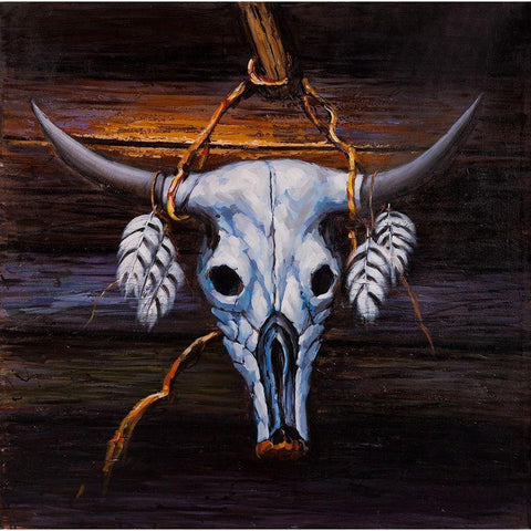 HANGED BULL SKULL Black Modern Wood Framed Art Print with Double Matting by Atelier B Art Studio