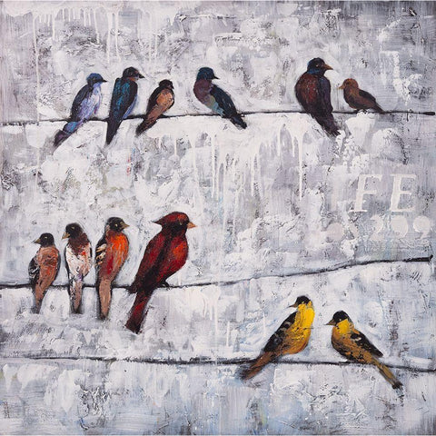 COLORFUL BIRDS ON BRANCHES Black Modern Wood Framed Art Print by Atelier B Art Studio