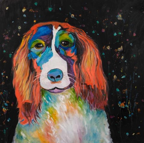 Colorful Dog White Modern Wood Framed Art Print with Double Matting by Atelier B Art Studio