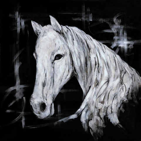 Abstract Horse Profile View Black Ornate Wood Framed Art Print with Double Matting by Atelier B Art Studio