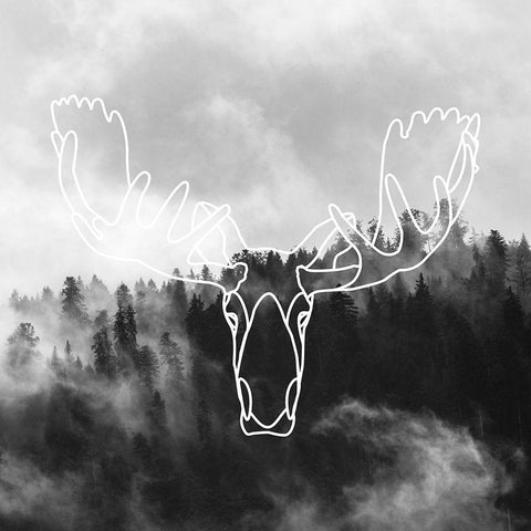 MINIMALIST MOOSE HEAD Black Ornate Wood Framed Art Print with Double Matting by Atelier B Art Studio