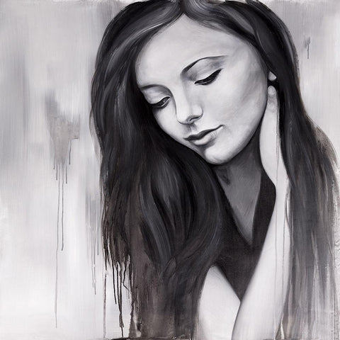 REALISTIC WOMAN PORTRAIT Black Ornate Wood Framed Art Print with Double Matting by Atelier B Art Studio