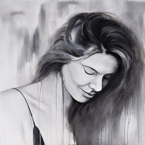 SMILING WOMAN PORTRAIT White Modern Wood Framed Art Print by Atelier B Art Studio