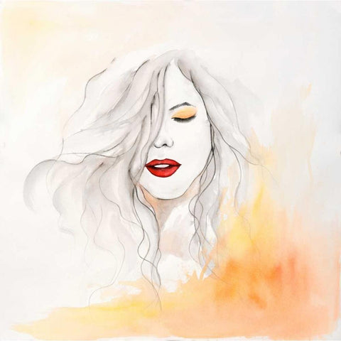 Woman with Red Lips Gold Ornate Wood Framed Art Print with Double Matting by Atelier B Art Studio