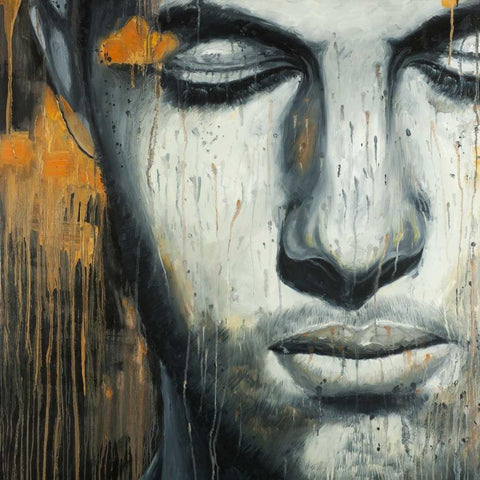 Abstract Man Face Gold Ornate Wood Framed Art Print with Double Matting by Atelier B Art Studio