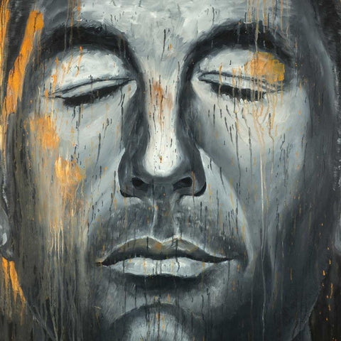 Abstract Man Portrait Black Modern Wood Framed Art Print by Atelier B Art Studio