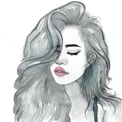 BEAUTIFUL FEMALE HAIR Black Modern Wood Framed Art Print by Atelier B Art Studio