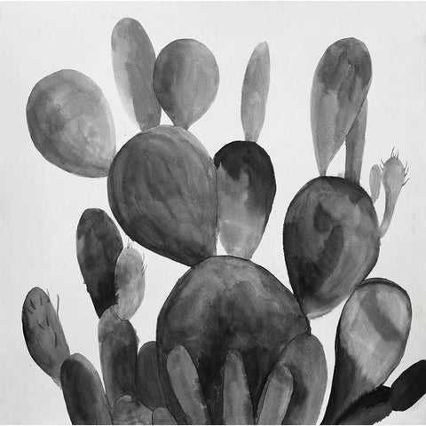 GRAYSCALE PADDLE CACTUS PLANT White Modern Wood Framed Art Print by Atelier B Art Studio