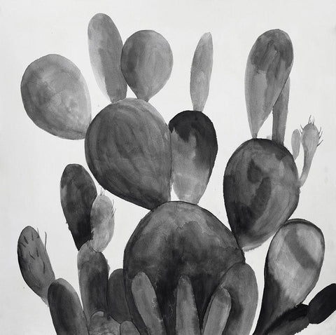 GRAYSCALE PADDLE CACTUS PLANT Black Ornate Wood Framed Art Print with Double Matting by Atelier B Art Studio