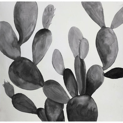 GRAYSCALE CACTUS Black Modern Wood Framed Art Print with Double Matting by Atelier B Art Studio