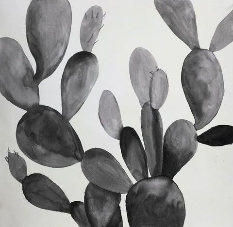GRAYSCALE CACTUS Black Ornate Wood Framed Art Print with Double Matting by Atelier B Art Studio