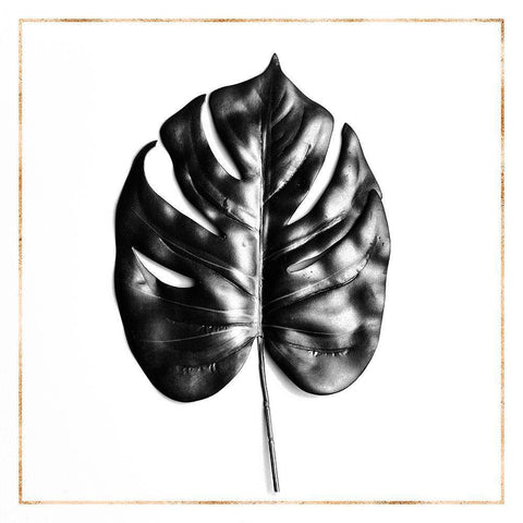 SPLIT LEAF PHILODENDRON WITH GOLD LINES Black Ornate Wood Framed Art Print with Double Matting by Atelier B Art Studio