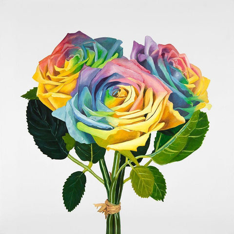 BOUQUET OF RAINBOW ROSES Black Modern Wood Framed Art Print by Atelier B Art Studio