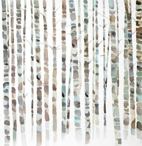 WATERCOLOR BIRCH TREE FOREST Black Ornate Wood Framed Art Print with Double Matting by Atelier B Art Studio