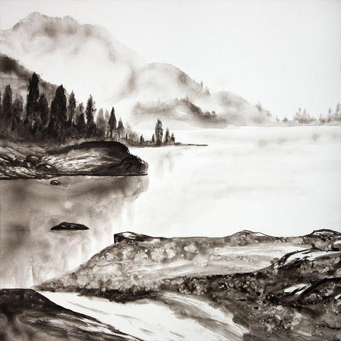 PEACEFUL LANDSCAPE Black Ornate Wood Framed Art Print with Double Matting by Atelier B Art Studio