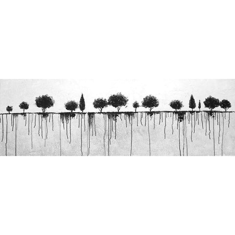 INK BLEEDING TREES Black Modern Wood Framed Art Print with Double Matting by Atelier B Art Studio