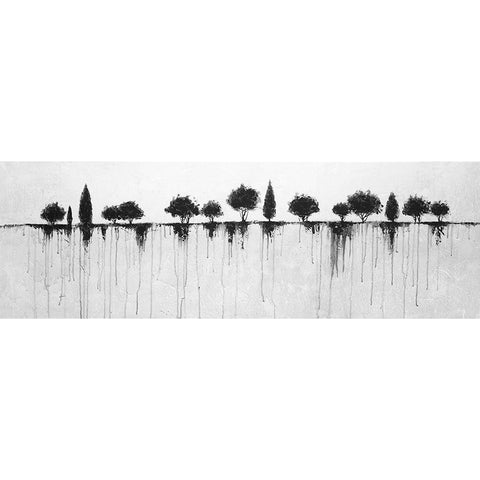 ABSTRACT BLACK TREES Black Modern Wood Framed Art Print with Double Matting by Atelier B Art Studio
