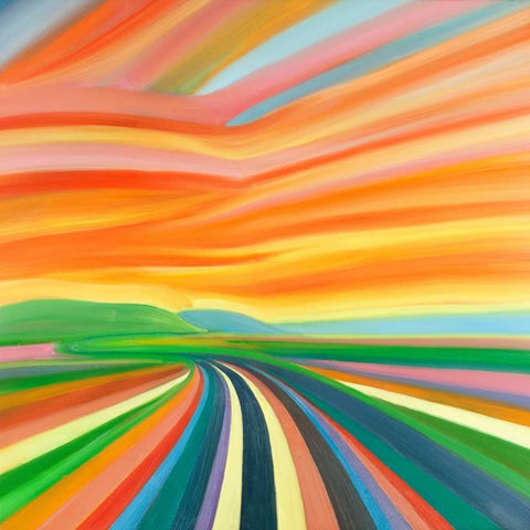 Colorful Road Black Ornate Wood Framed Art Print with Double Matting by Atelier B Art Studio