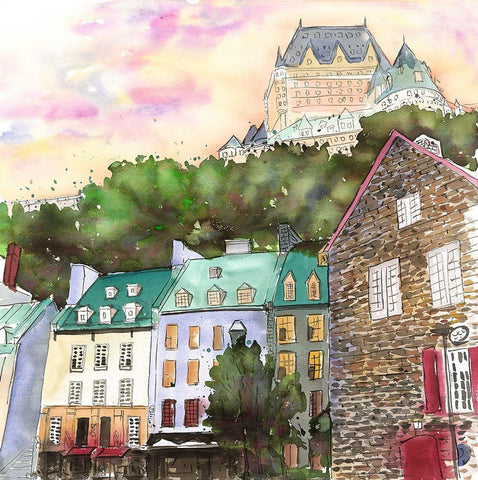 CHâTEAU FRONTENAC IN THE PETIT CHAMPLAIN White Modern Wood Framed Art Print with Double Matting by Atelier B Art Studio