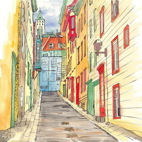 LANE IN LE PETIT CHAMPLAIN White Modern Wood Framed Art Print with Double Matting by Atelier B Art Studio