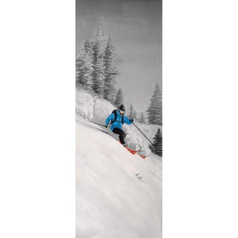 Man Skiing in Mountain Black Modern Wood Framed Art Print with Double Matting by Atelier B Art Studio