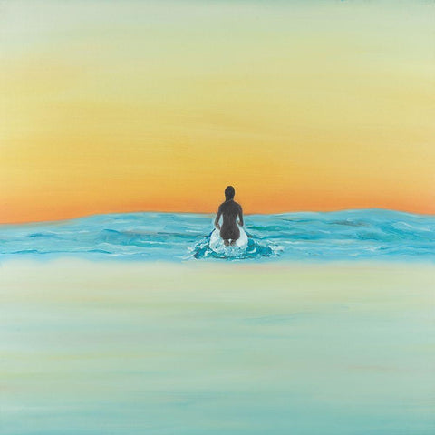A Surfer Swimming by Dawn Black Ornate Wood Framed Art Print with Double Matting by Atelier B Art Studio