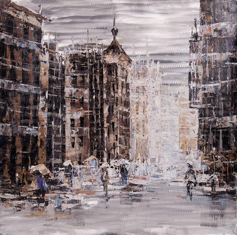 INDUSTRIAL ABSTRACT CITY Black Ornate Wood Framed Art Print with Double Matting by Atelier B Art Studio