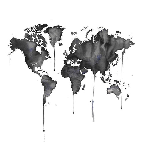 WATERCOLOR WORLD MAP White Modern Wood Framed Art Print by Atelier B Art Studio