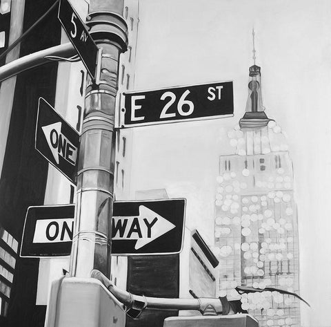 New York City Street Signs Black Ornate Wood Framed Art Print with Double Matting by Atelier B Art Studio