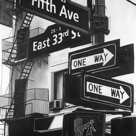 New York City Signs in Front of an Appartment Black Ornate Wood Framed Art Print with Double Matting by Atelier B Art Studio