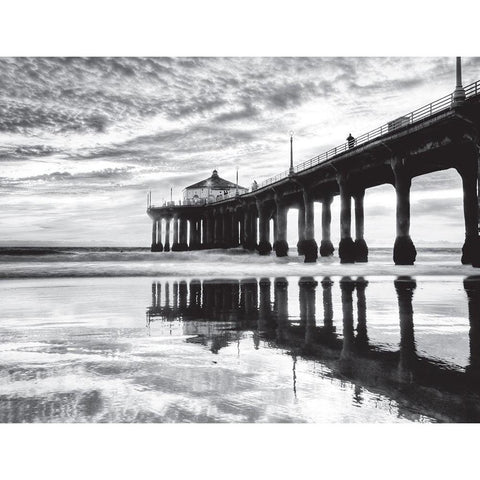 Manhattan Beach Pier, California Black Modern Wood Framed Art Print with Double Matting by Anonymous