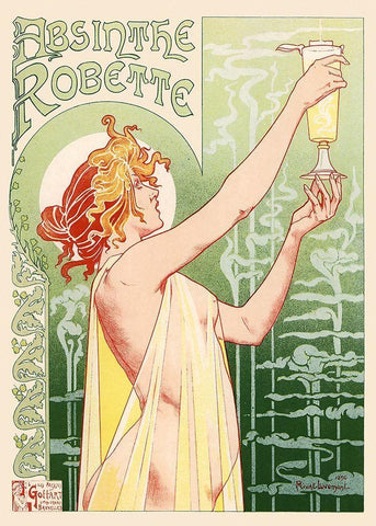 Absinthe Robette, 1896 Black Ornate Wood Framed Art Print with Double Matting by Privat-Livemont, Henry