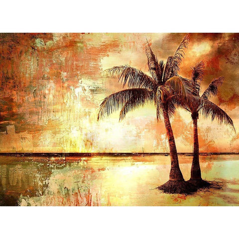 Tropical Sunset Black Modern Wood Framed Art Print by Anon.