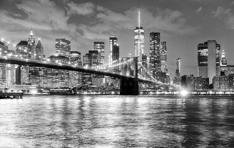 New York City Financial District Black Ornate Wood Framed Art Print with Double Matting by Anon.