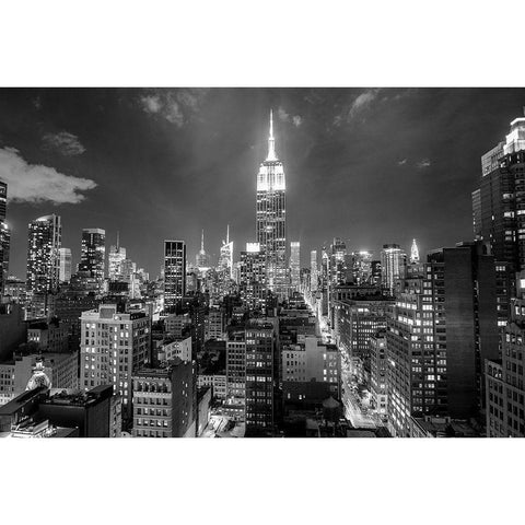 Empire State Building at Night White Modern Wood Framed Art Print by Anon.