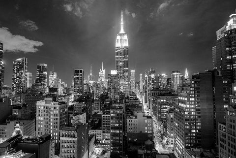 Empire State Building at Night Black Ornate Wood Framed Art Print with Double Matting by Anon.
