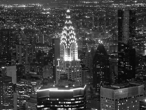 Night View of the Chrysler Building Black Ornate Wood Framed Art Print with Double Matting by Gagliardi, Giovanni