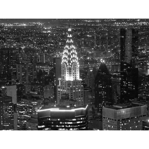 Night View of the Chrysler Building White Modern Wood Framed Art Print by Gagliardi, Giovanni
