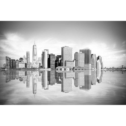 New York Downtown Cityscape White Modern Wood Framed Art Print by Anon.