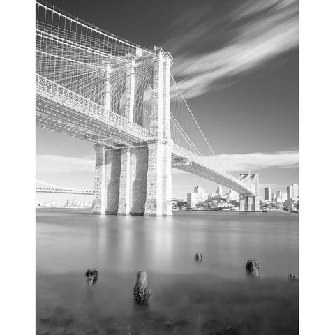 Brooklyn Bridge Black and White Gold Ornate Wood Framed Art Print with Double Matting by Masik, Marek