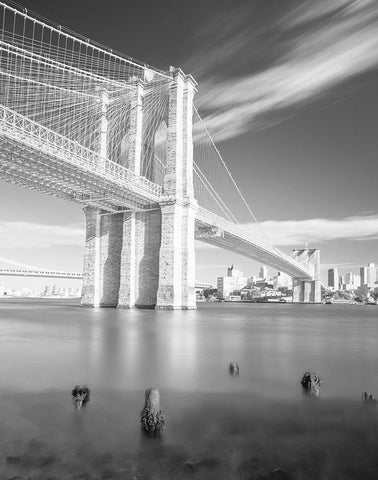 Brooklyn Bridge Black and White Black Ornate Wood Framed Art Print with Double Matting by Masik, Marek