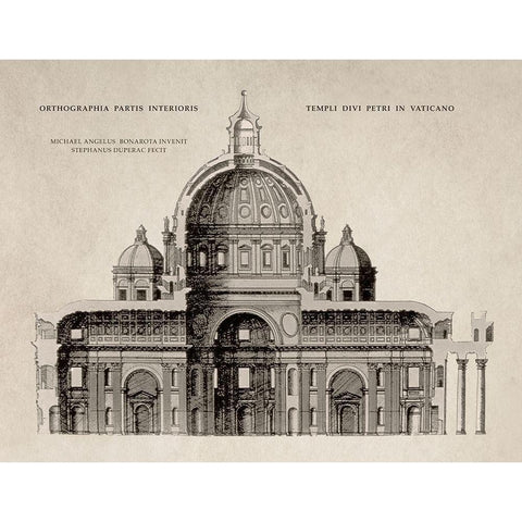 San Pietro by Michelangelo, Sepia Black Modern Wood Framed Art Print with Double Matting by Michelangelo