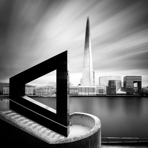 The Shard From Across the Thames Black Ornate Wood Framed Art Print with Double Matting by Marekkijevsky