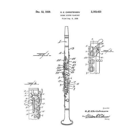 Clarinet Diagram White Modern Wood Framed Art Print by Anonymous