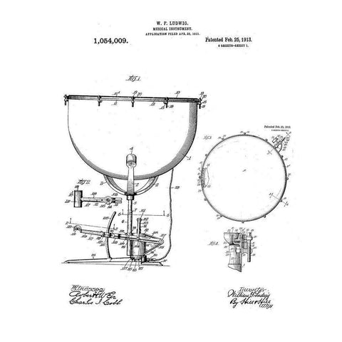 Kettle drum Diagram Black Modern Wood Framed Art Print by Anonymous