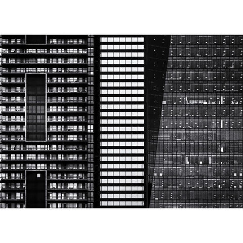 Black and White Buildings Black Modern Wood Framed Art Print with Double Matting by Carson, Brian