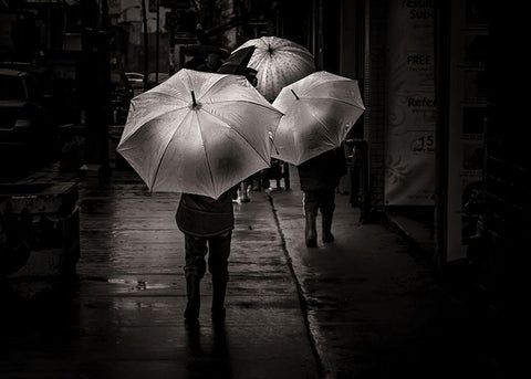 Just Walking in the Rain Black Ornate Wood Framed Art Print with Double Matting by Carson, Brian