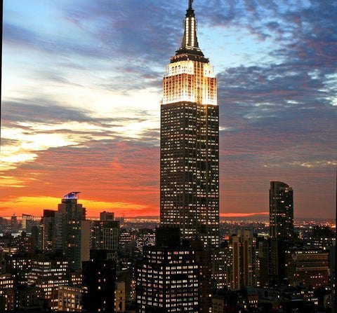 Empire State Evening Black Ornate Wood Framed Art Print with Double Matting by Anonymous