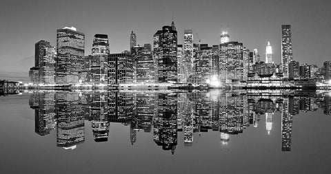 Downtown Lights White Modern Wood Framed Art Print with Double Matting by Mortula