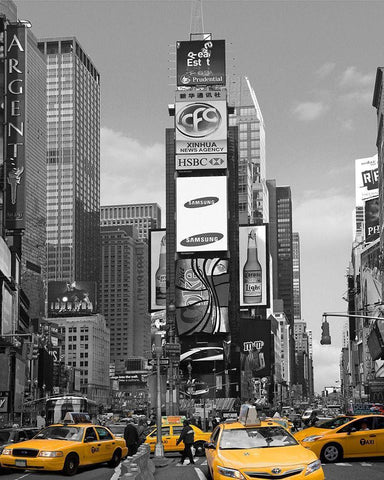 Yellow Cabs at Times Square North Black Ornate Wood Framed Art Print with Double Matting by Maloratsky, Igor